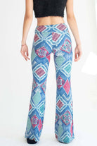 Blue Tile Print Ribbed Bell Bottoms