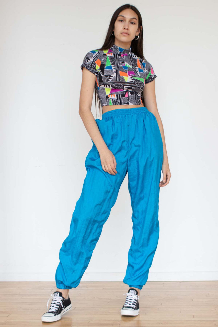 Aqua Nylon Track Pants