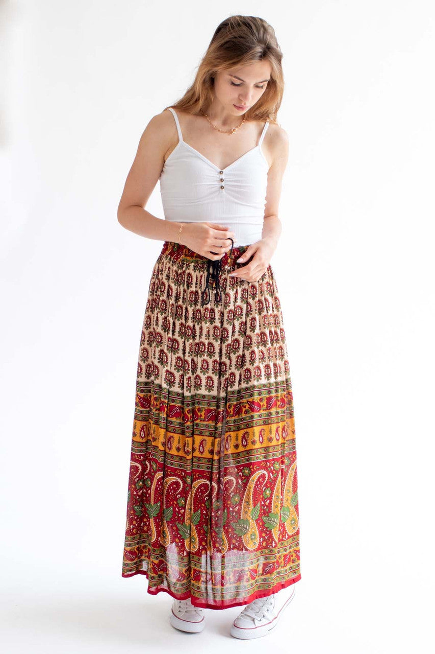Border Print Maxi Skirt