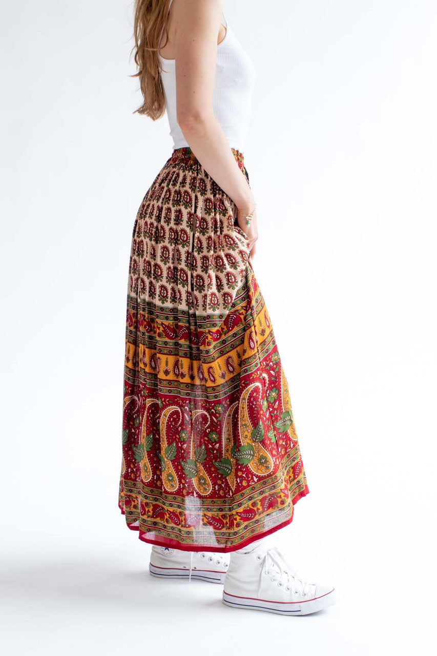 Border Print Maxi Skirt