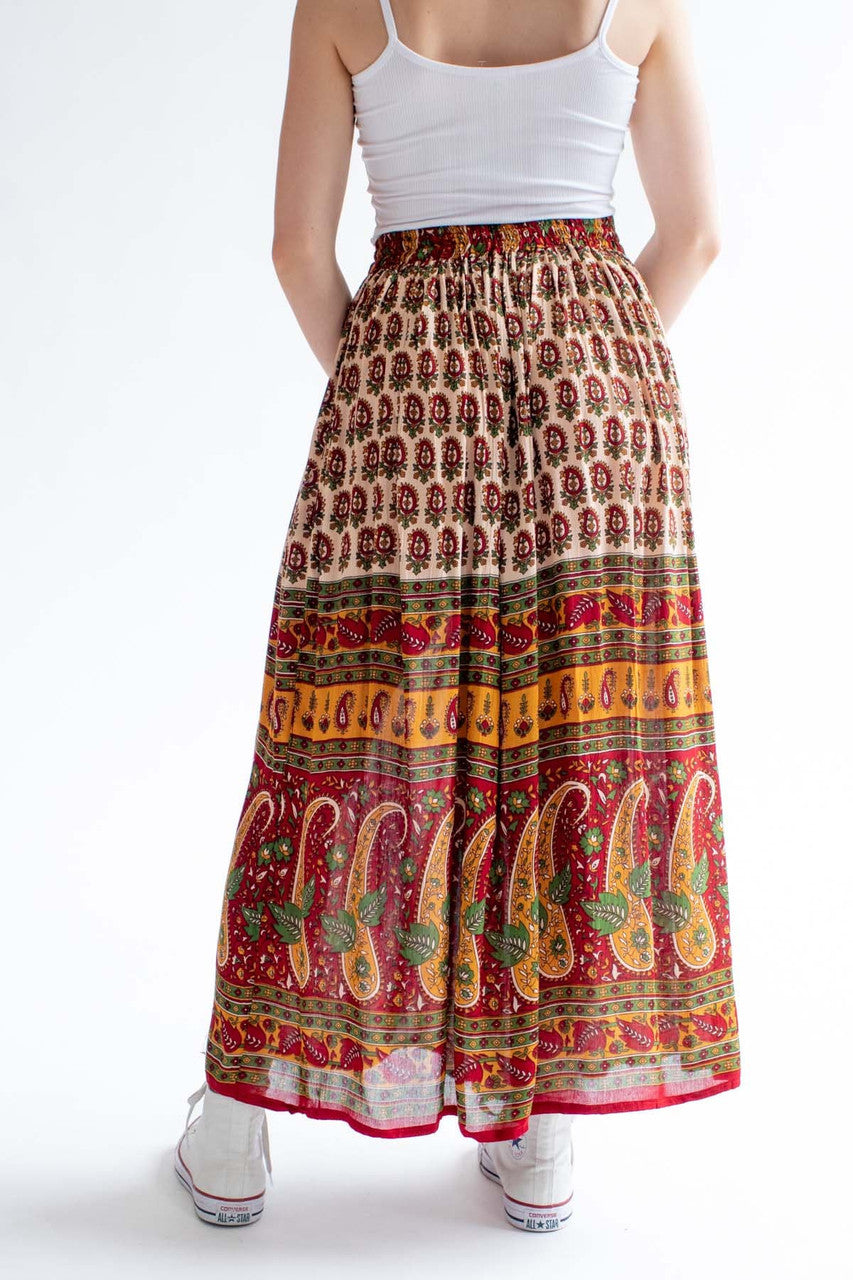 Border Print Maxi Skirt