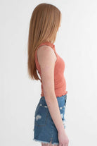 Brick Dust Ribbed Sleeveless Polo