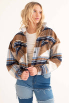 Brown & Blue Plaid Trucker Cropped Shacket
