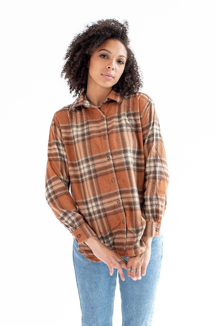 Brown & Sand Oversized Boyfriend Flannel