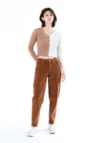 Brown & White Color Block Cardigan