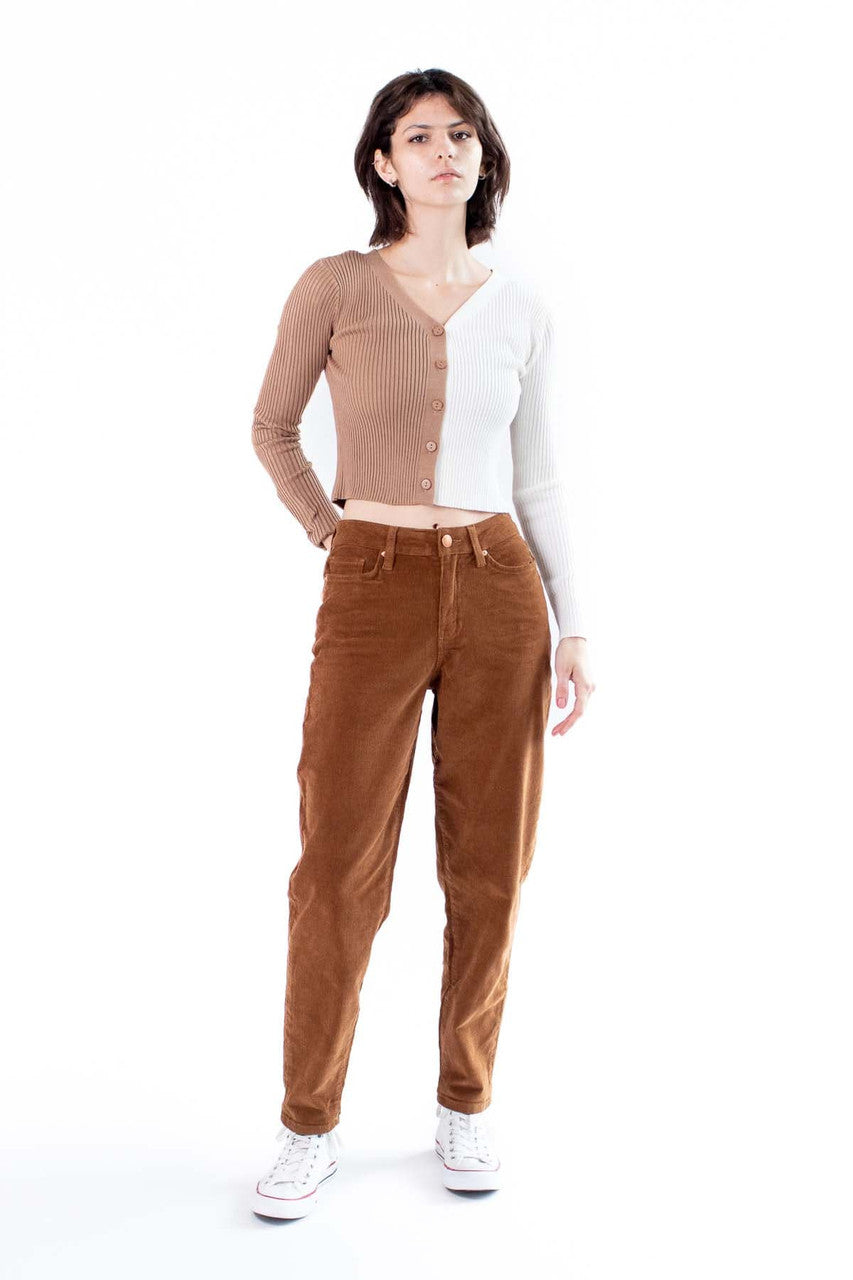 Brown & White Color Block Cardigan