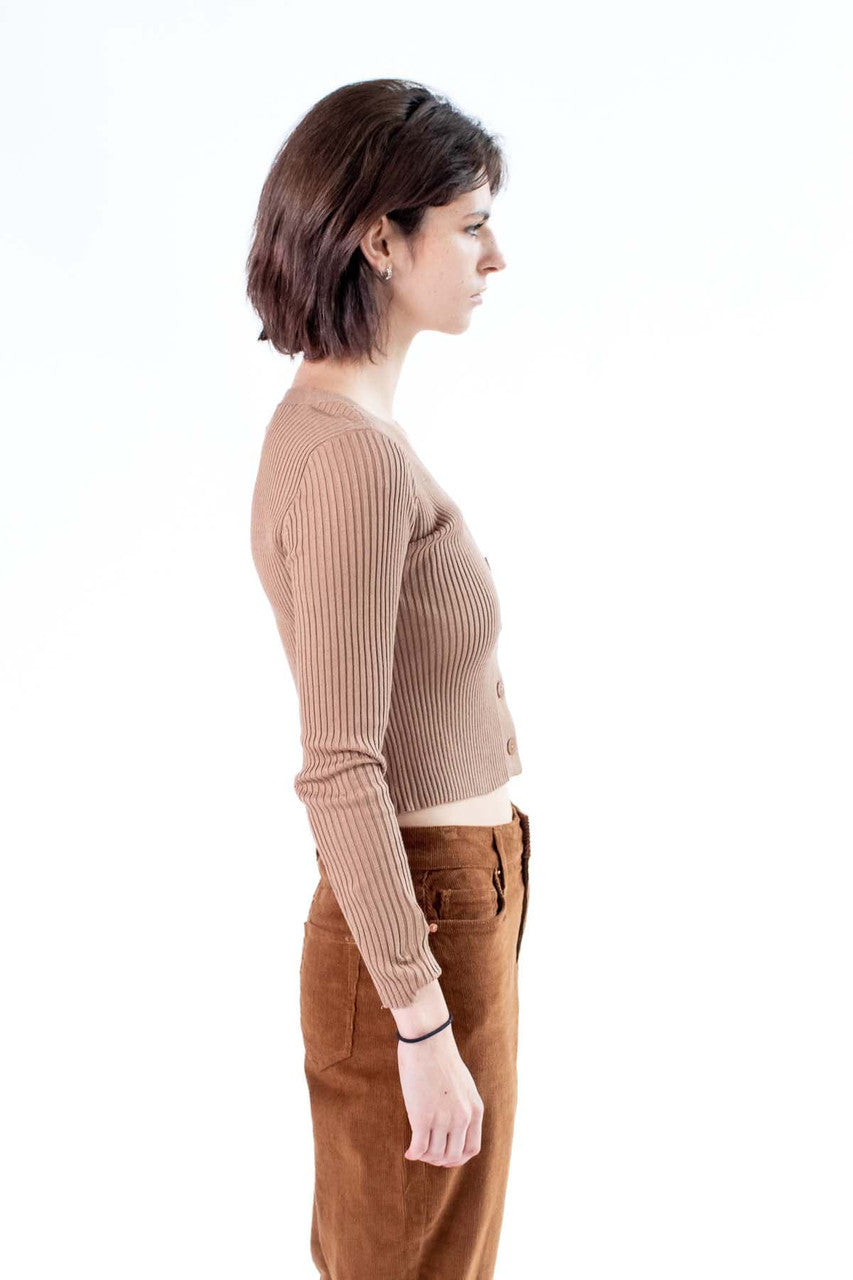 Brown & White Color Block Cardigan
