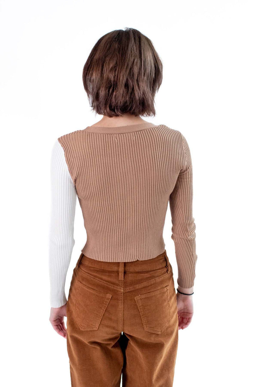 Brown & White Color Block Cardigan