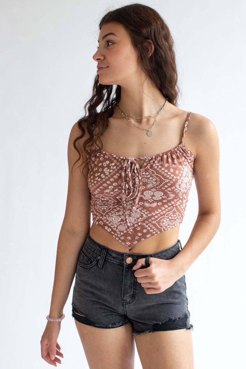 Brown Bandana Ruched Neck Cami