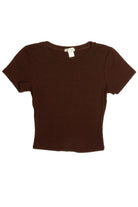 Brown Basic Ribbed Crop Tee