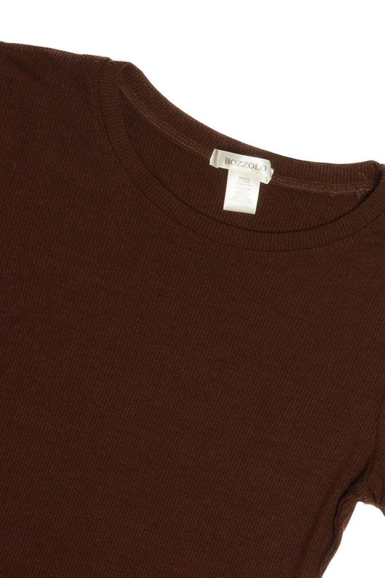Brown Basic Ribbed Crop Tee