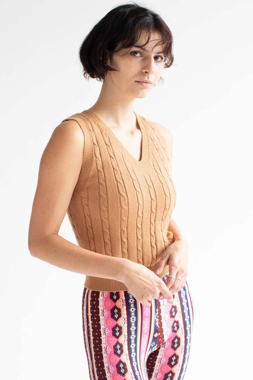 Camel Soft Cable Knit Sweater Vest