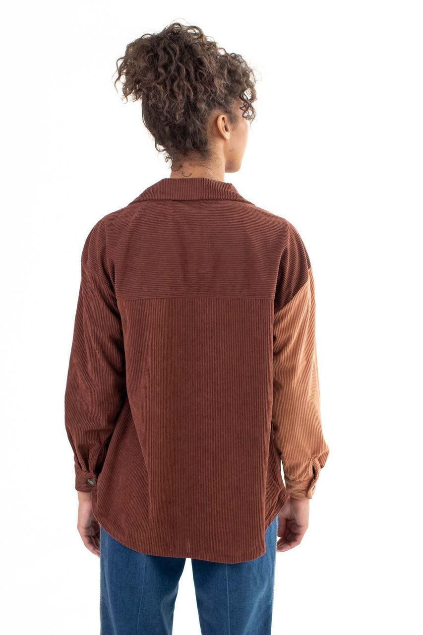 Brown Color Block Corduroy Shirt 1