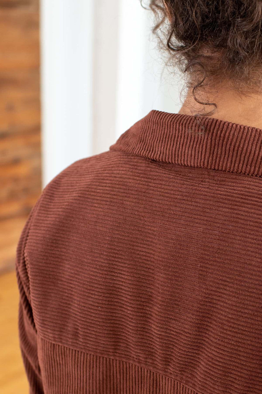 Brown Color Block Corduroy Shirt 1