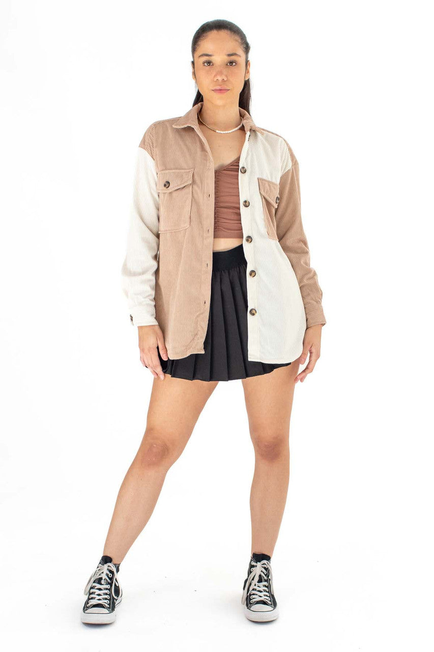 Brown Color Block Corduroy Shirt