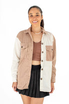 Brown Color Block Corduroy Shirt