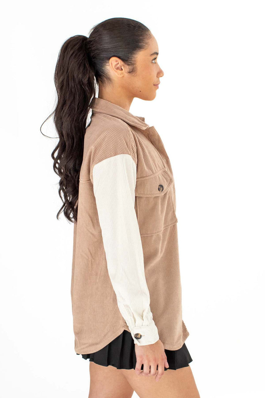 Brown Color Block Corduroy Shirt