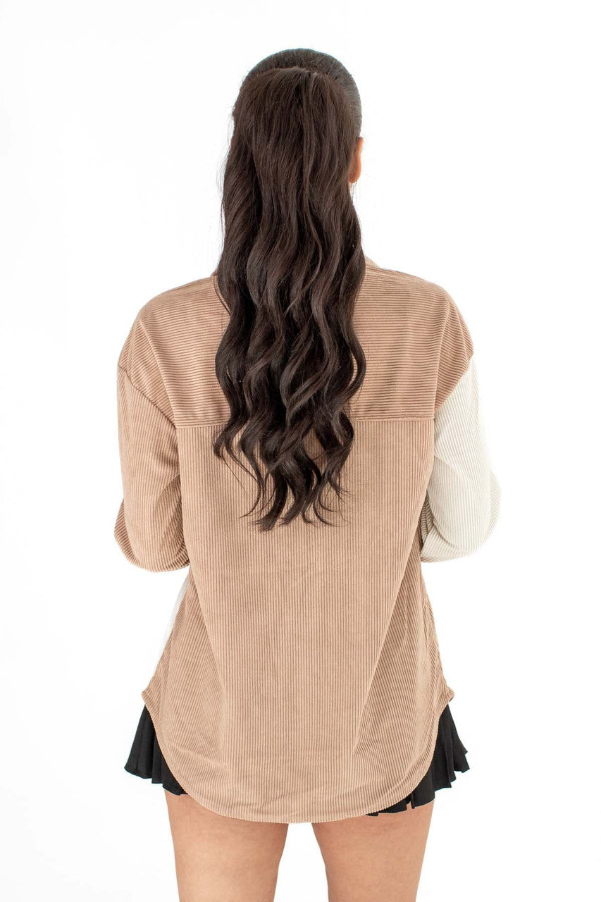 Brown Color Block Corduroy Shirt