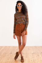 Brown Corduroy Snap Front Miniskirt