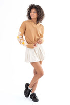 Brown Daisy Sleeve Johnny Sweater