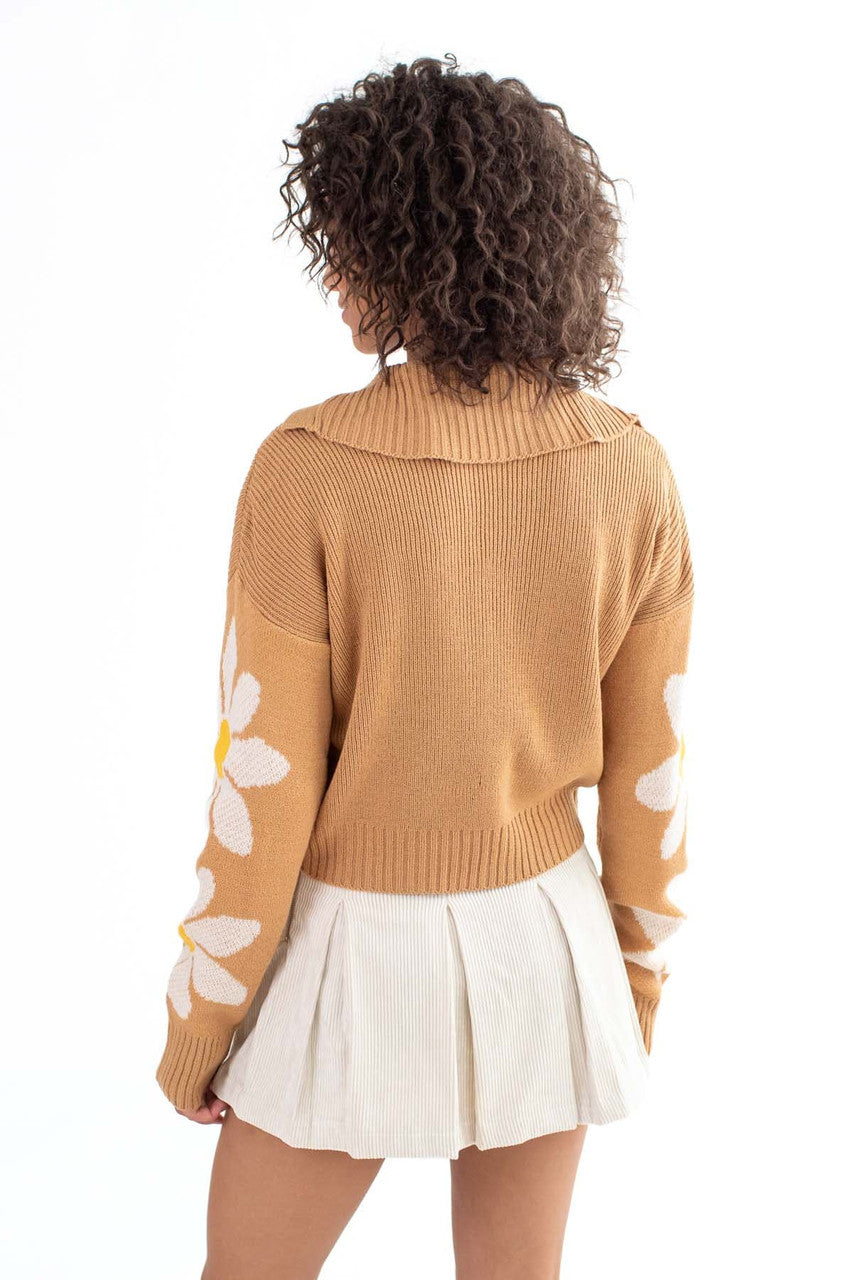 Brown Daisy Sleeve Johnny Sweater