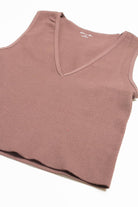 Brown Deep V Neck Seamless Crop Tank