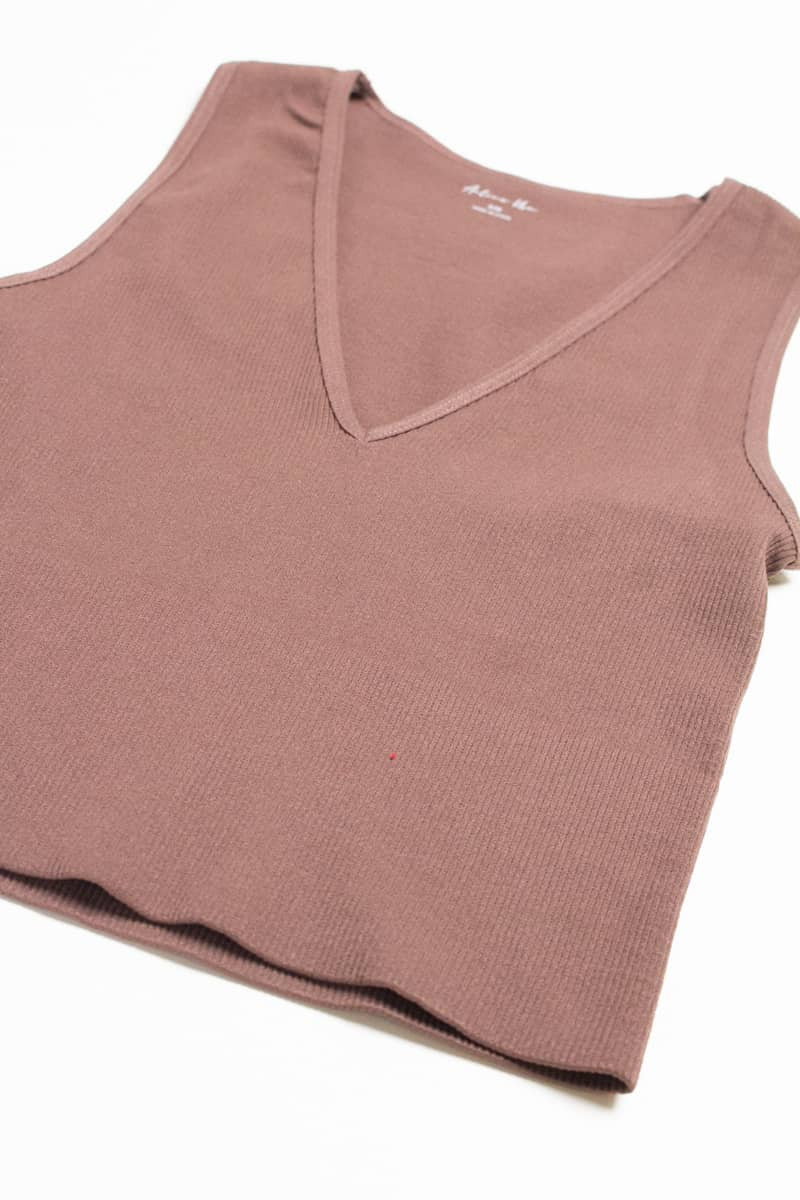 Brown Deep V Neck Seamless Crop Tank