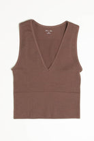 Brown Deep V Neck Seamless Crop Tank