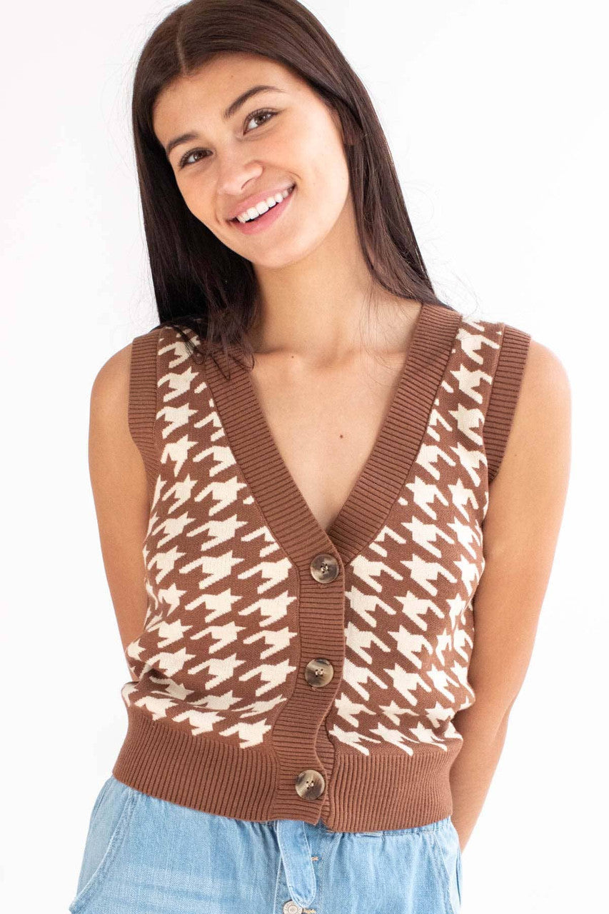 Brown Houndstooth Sweater Vest
