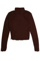 Brown Lettuce Hem Turtleneck