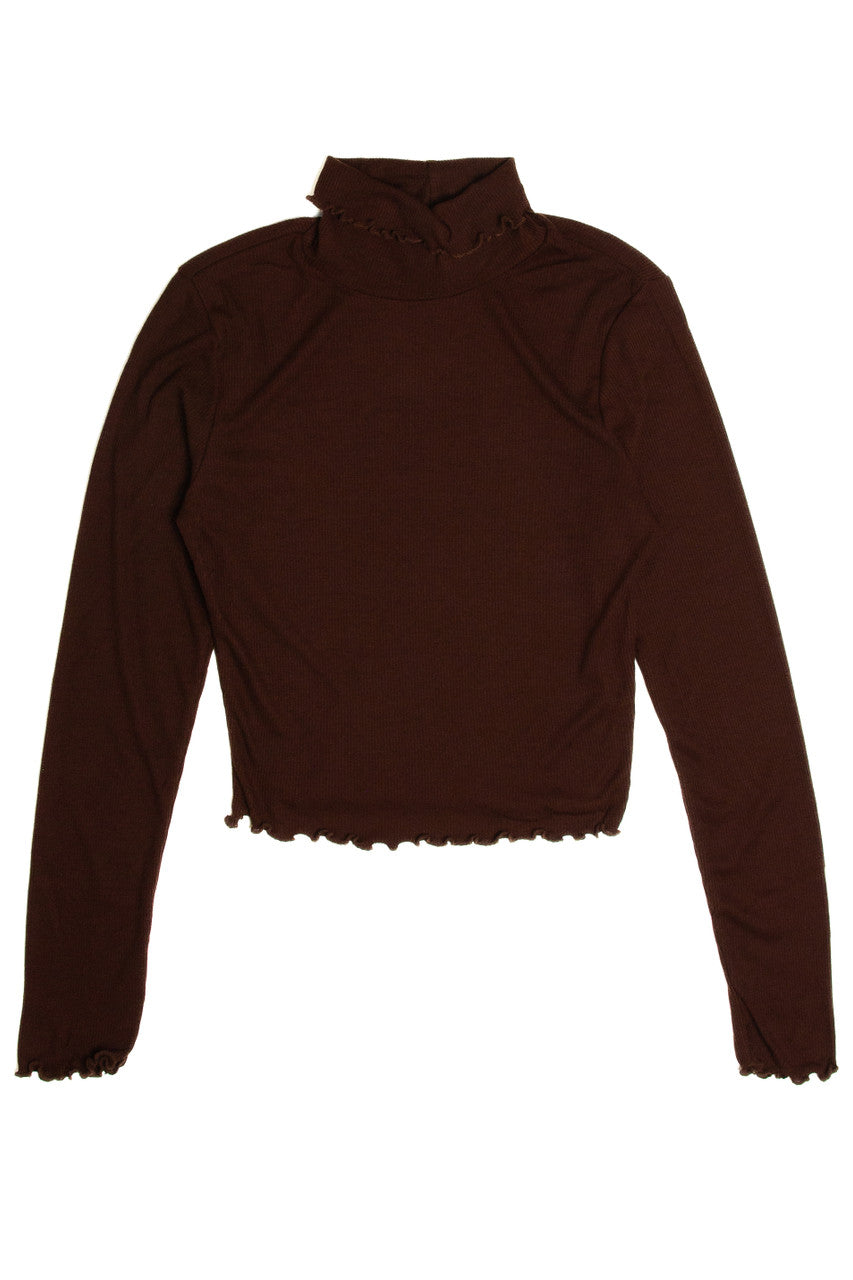 Brown Lettuce Hem Turtleneck