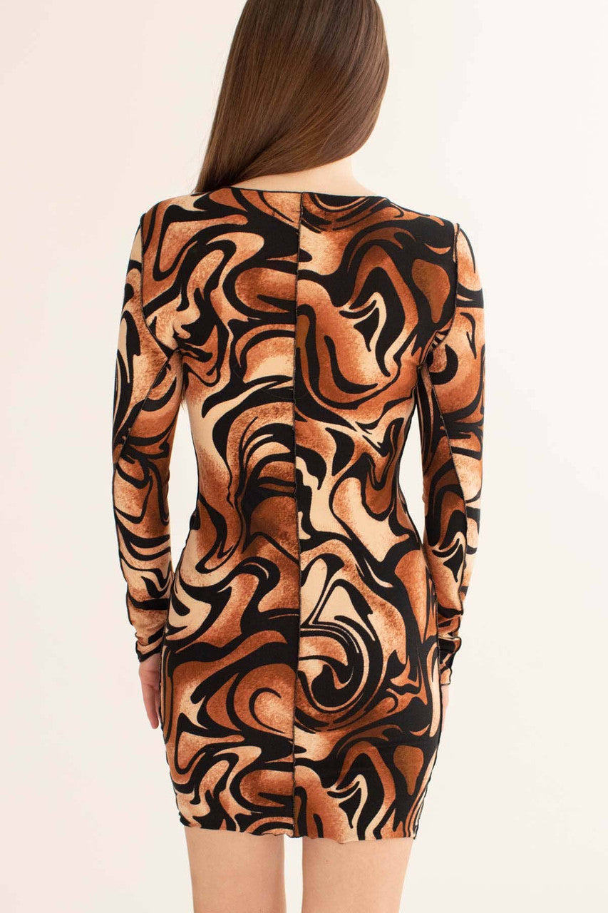 Brown Marble Seamed Mini Dress