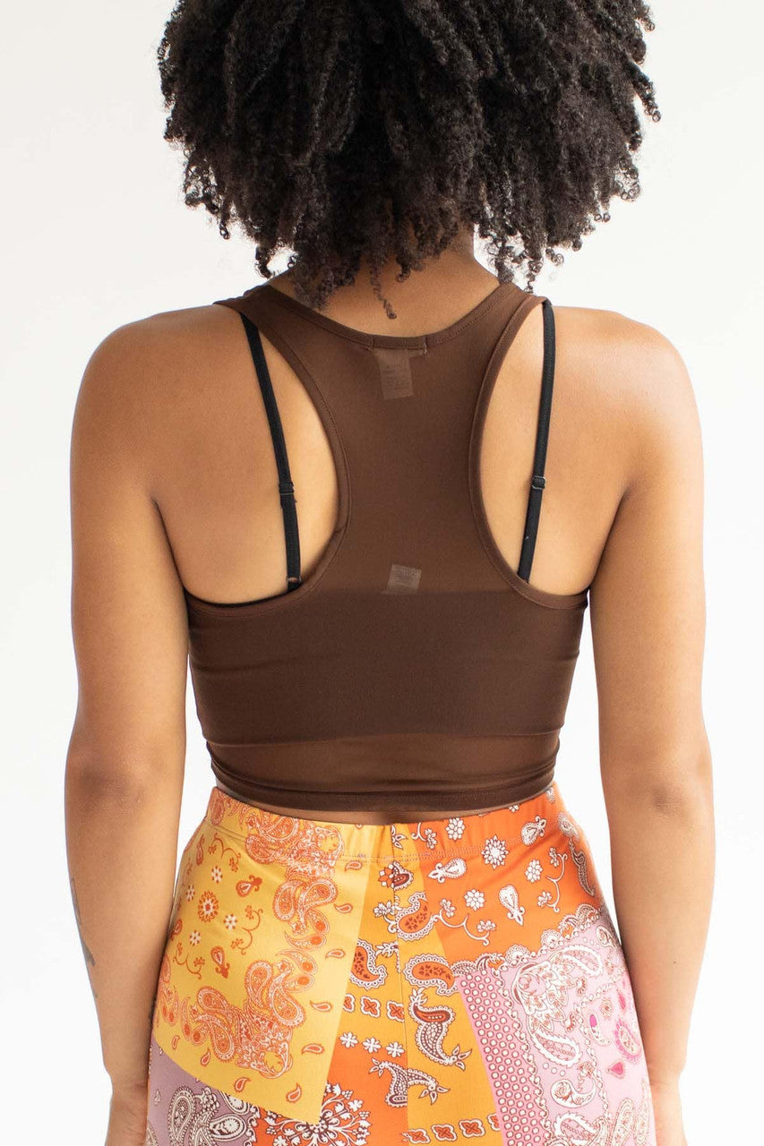 Brown Mesh Cropped Tank