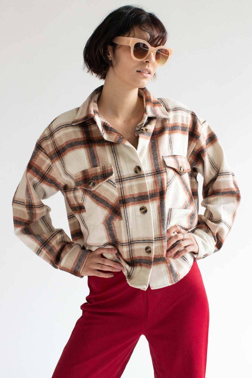 Oversized Rust Brushed Plaid Jacket