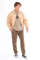 Brown Pinstriped Cotton Pants