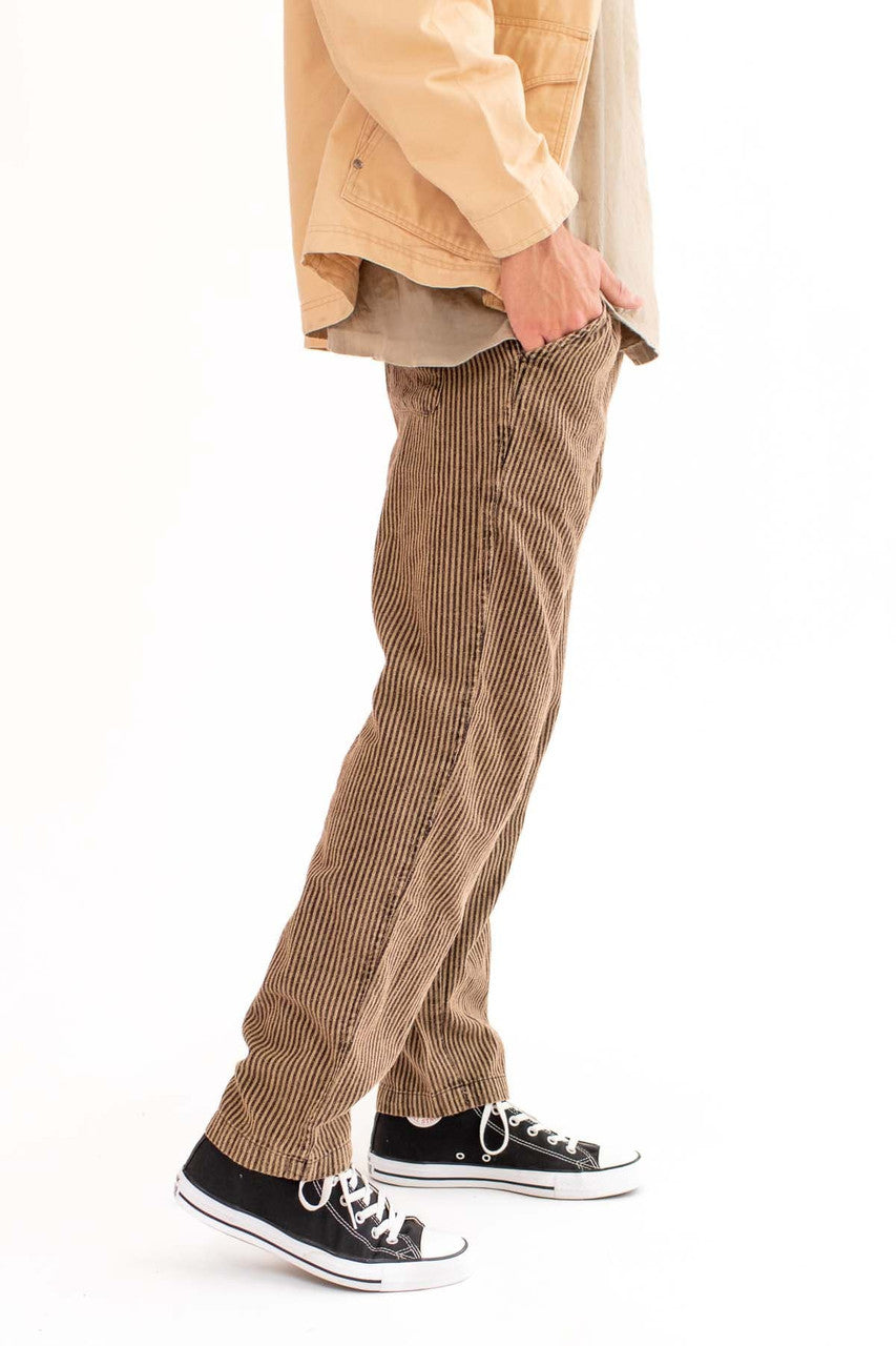 Brown Pinstriped Cotton Pants