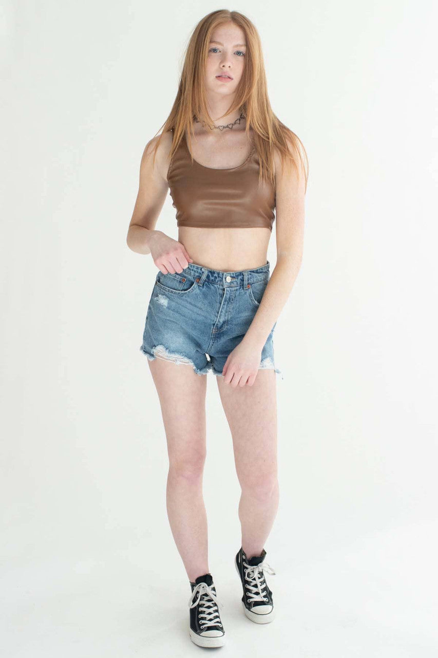 Brown Pleather Crop Tank