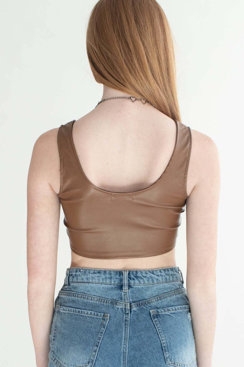 Brown Pleather Crop Tank