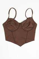 Brown Ribbed Contrast Seam Bustier Cami