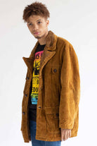 Brown Sherpa Lined Velvet Coat