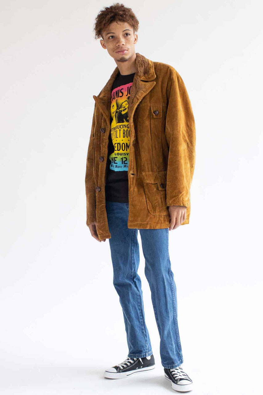 Brown Sherpa Lined Velvet Coat