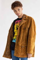 Brown Sherpa Lined Velvet Coat