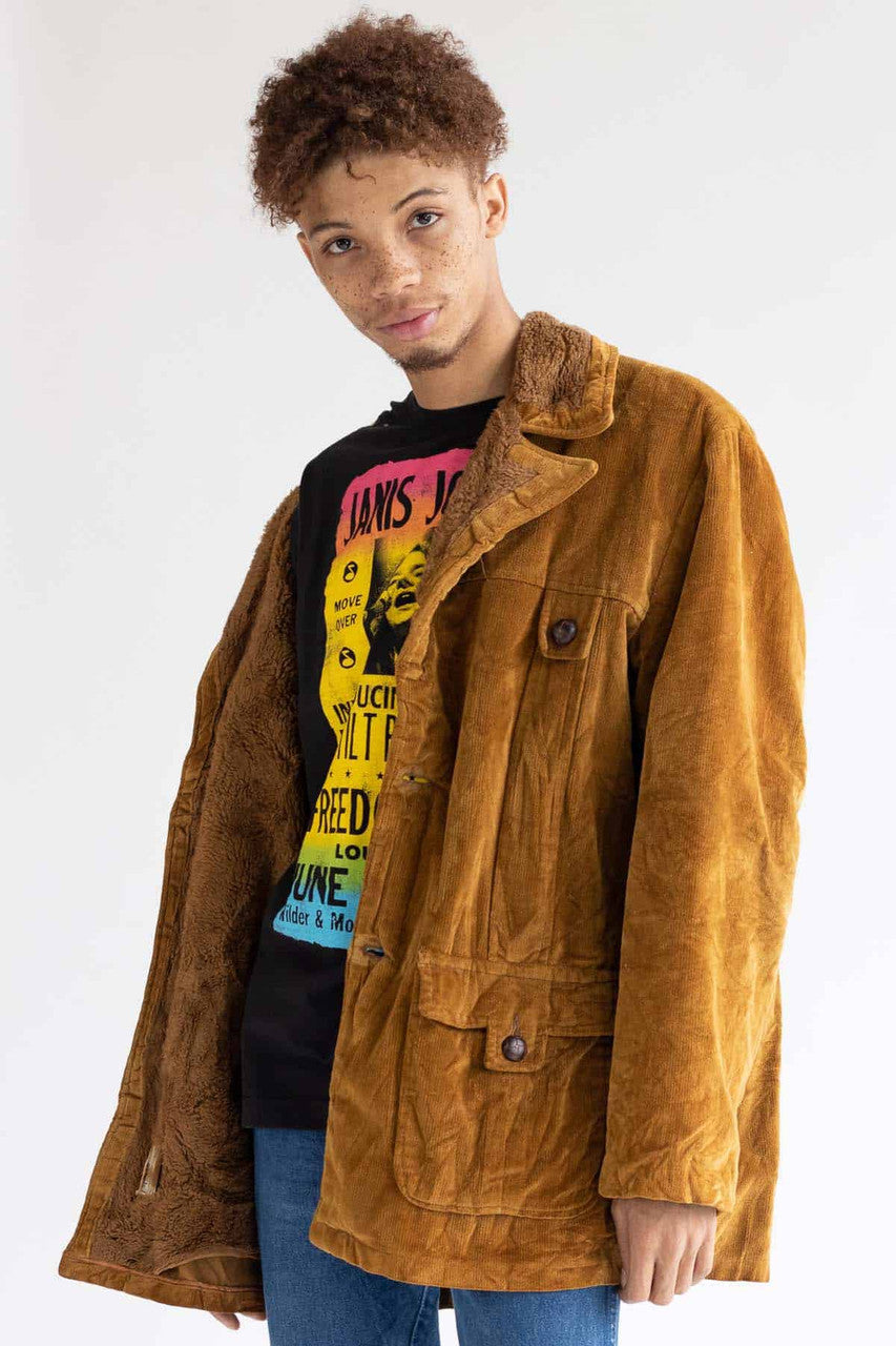 Brown Sherpa Lined Velvet Coat