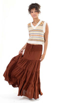 Brown Smocked Waist Maxi Skirt