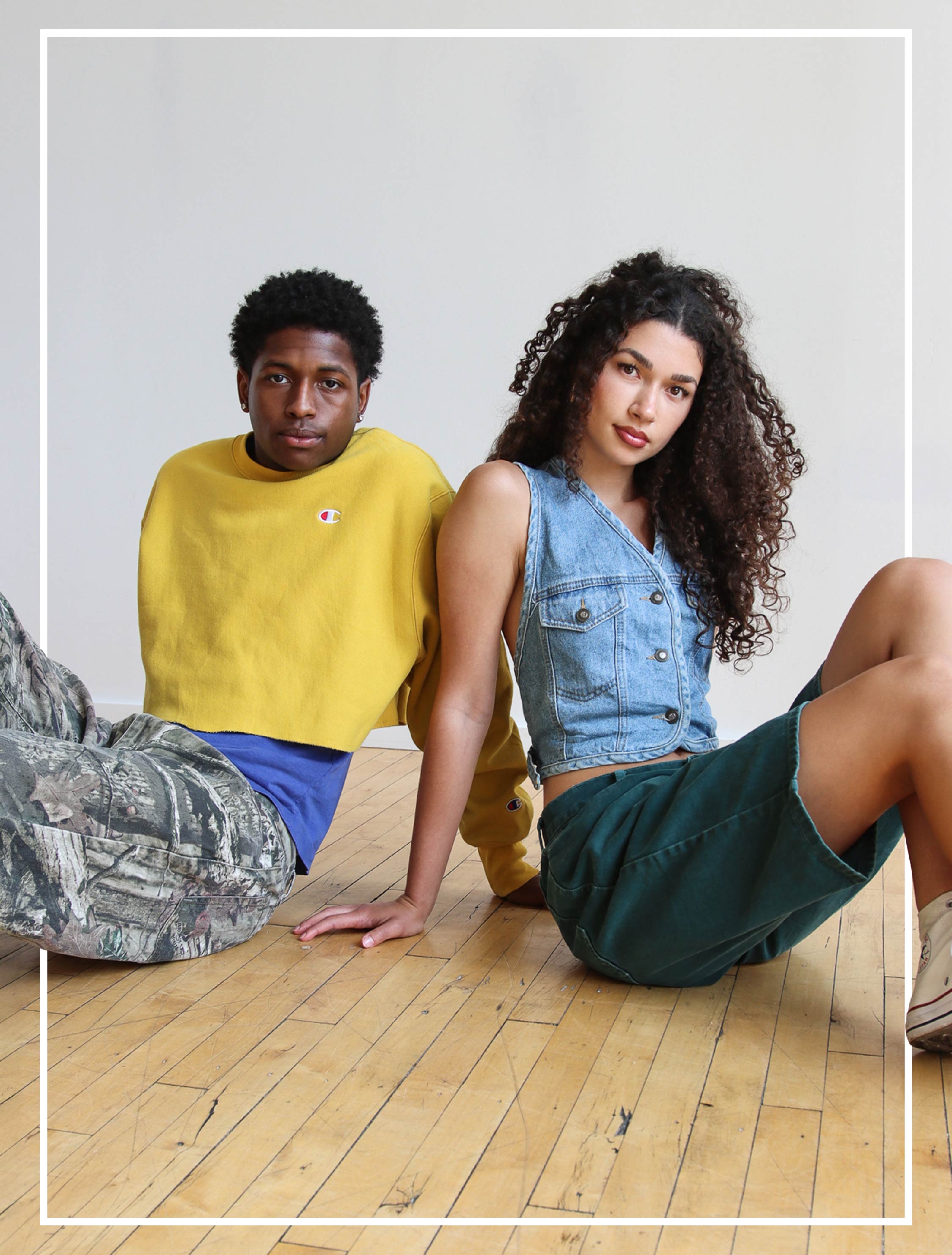 male and female models wearing vintage fall clothing