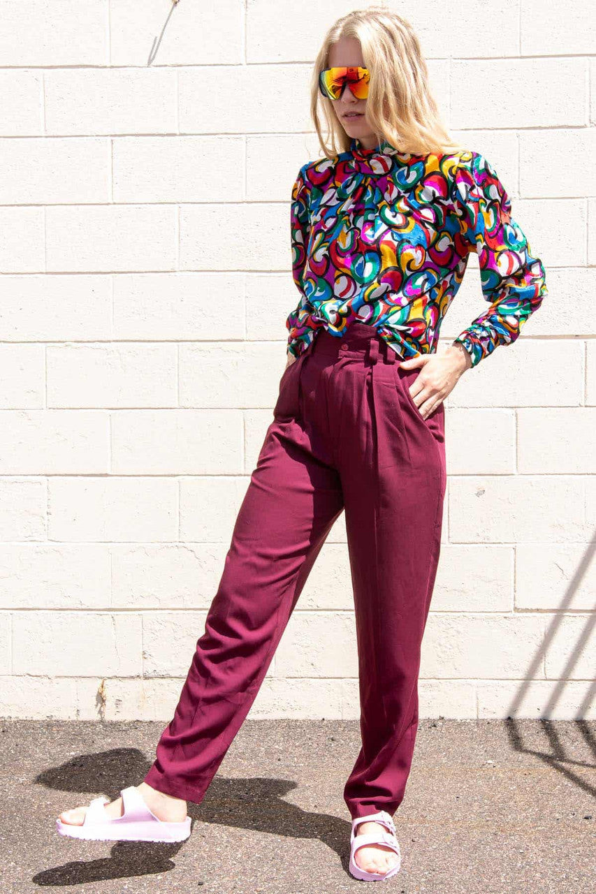 Burgundy Pleated Vintage Pants (sz. 5/6)