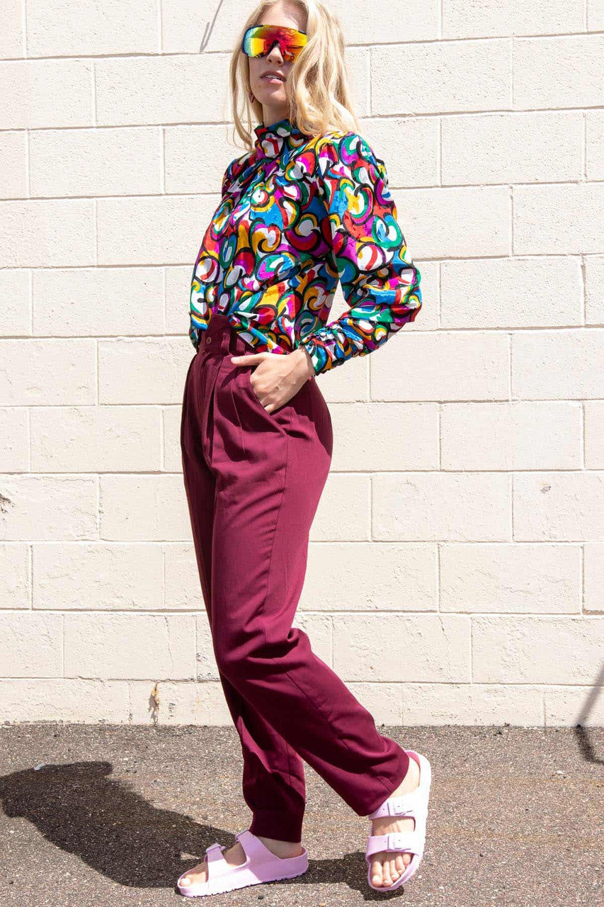 Burgundy Pleated Vintage Pants (sz. 5/6)