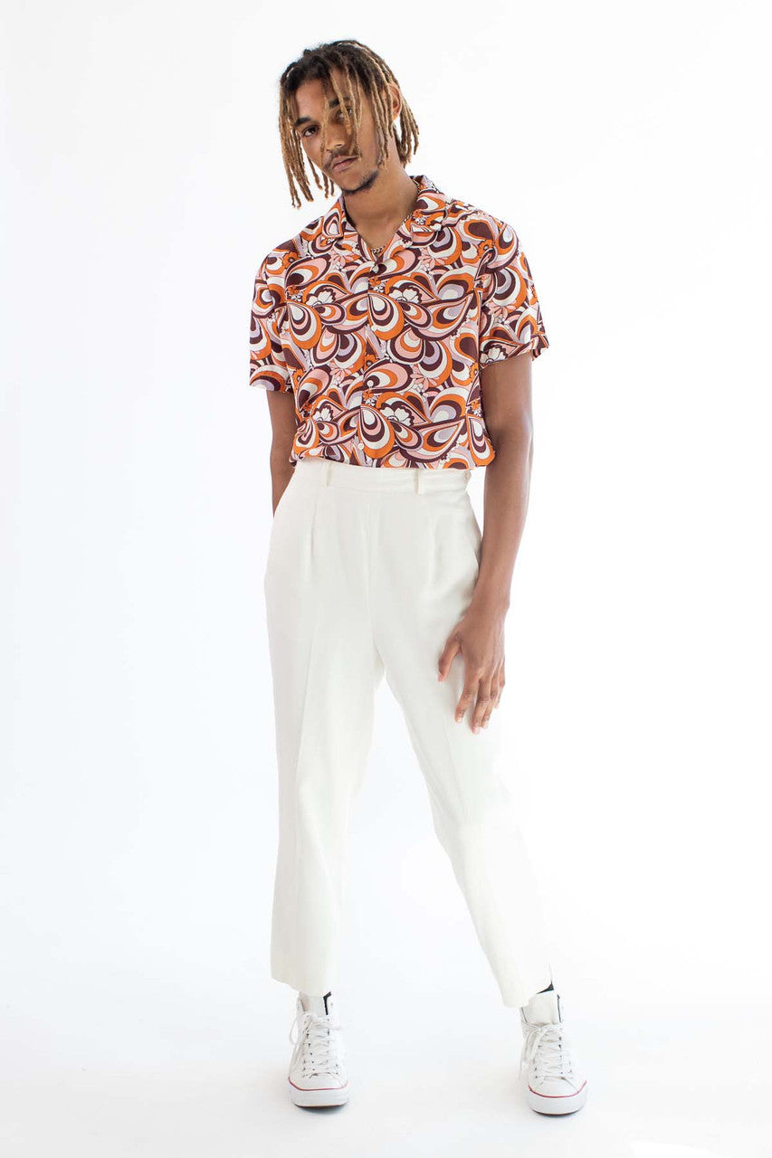 Burnt Orange Floral Loops Button Up Shirt