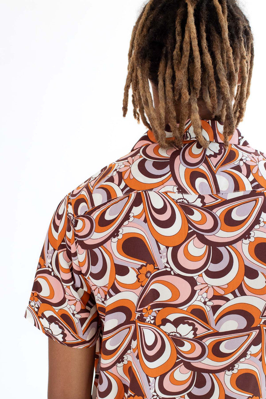 Burnt Orange Floral Loops Button Up Shirt