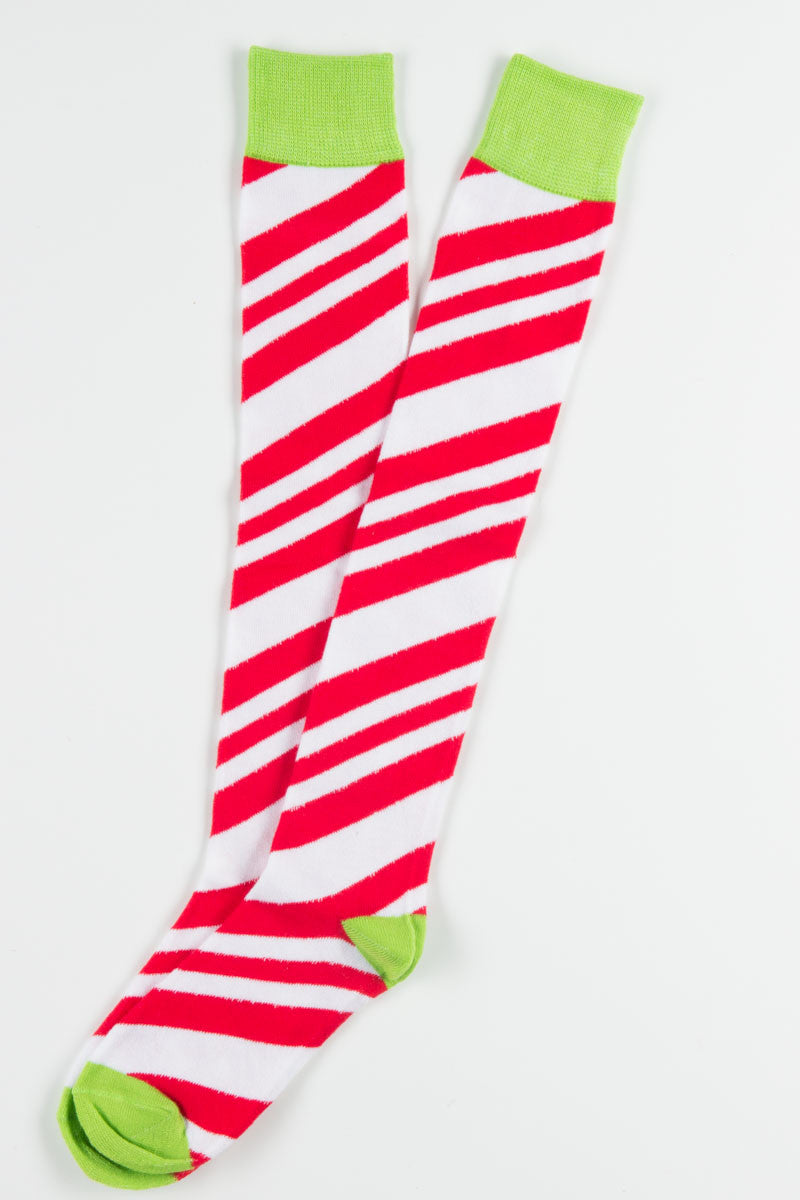 Candy Cane Over the Knee Socks